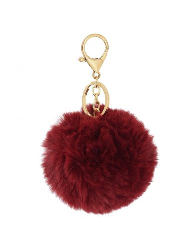 Porte-clé Pompon en forme de boule ou coeur - imitation fourrure poils de lapin - Chaîne en métal dorée avec mousqueton