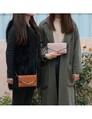 Sac Bandoulière Ferchi Avec Porte-monnaie - Cuir Daim Kaki Réversible - Parfait état