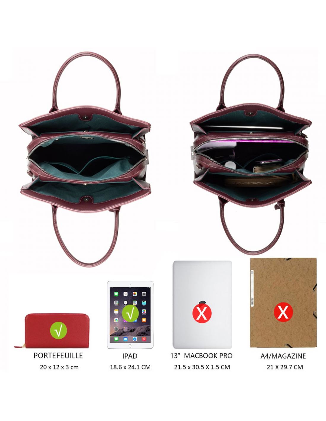 Grand sac à dos convertible (sac à main) double compartiment en cuir – EMZA